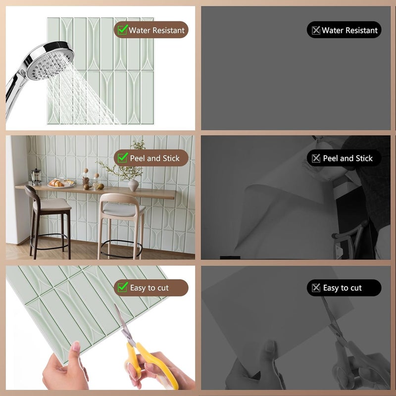 Bumoo Peel and Stick Backsplash Tiles 12''x12'' Light Green Wall Tile Heat Resistant 10-Sheet Waterproof Vinyl Self Adhesive Glossy Boho Sticker for Kitchen Ceramic Bathroom Living Room - Image 5